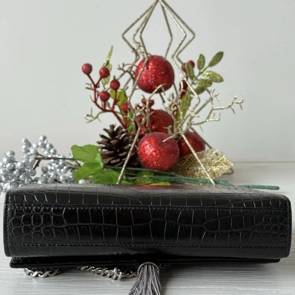 Yves Saint Laurent Black Croc-Embossed Chain Bag - Picture 5 of 8